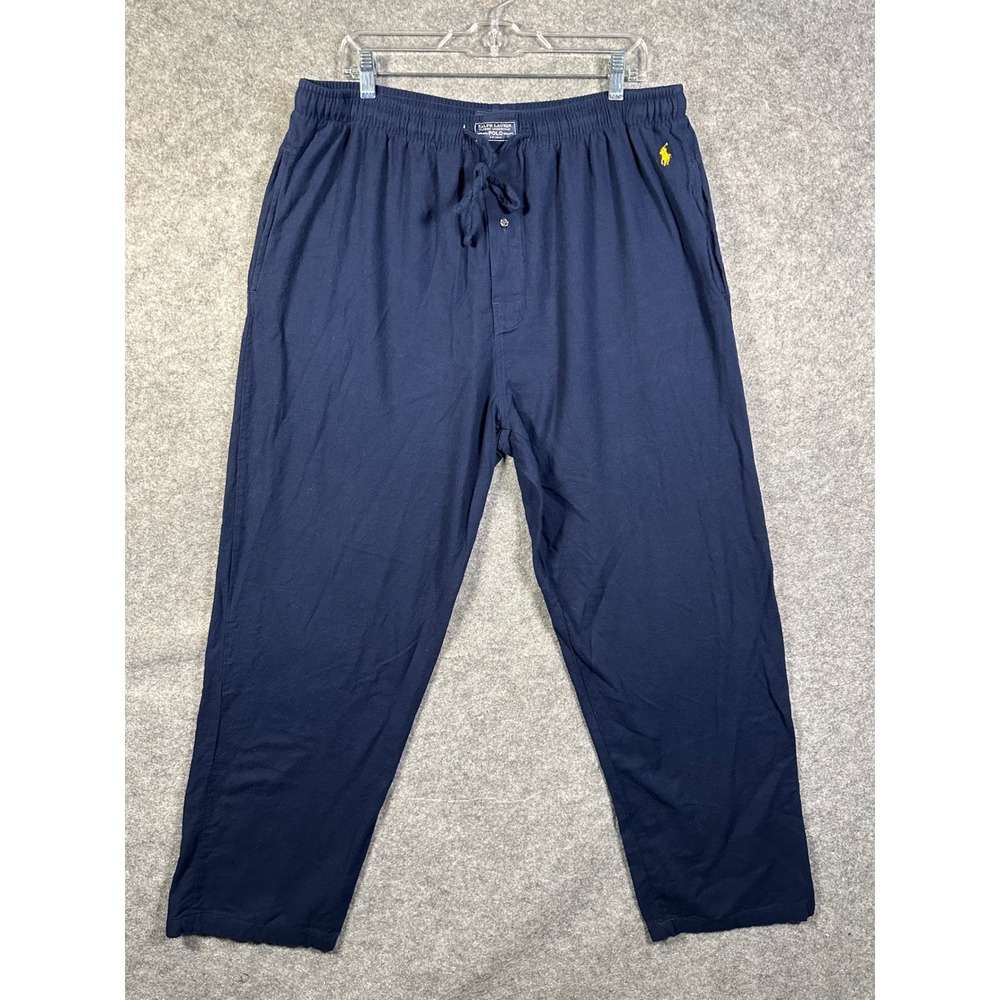 Polo Ralph Lauren Mens XL NavyBlue Cotton Jersey Pajama Lounge Pants Yellow Pony